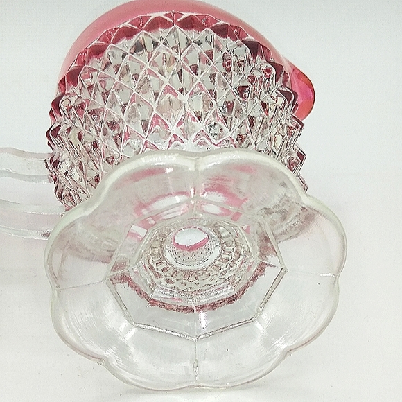 Indiana Glass Ruby Flash Diamond Point Pressed Glass Creamer Sugar Bowl Vintage - Picture 8 of 13
